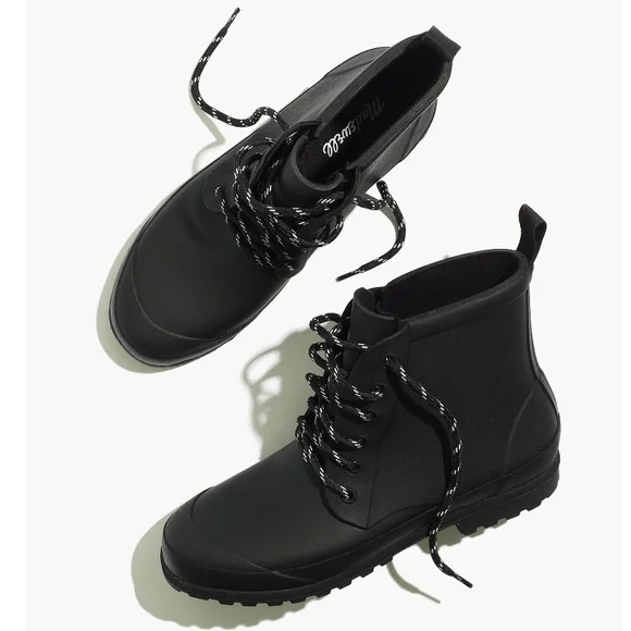 New MADEWELL The Lace-Up Lugsole Rain Boot in Black - Picture 1 of 6